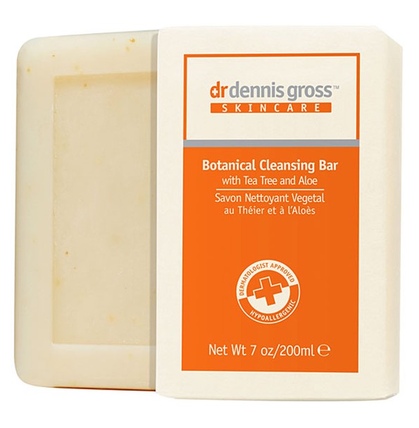 Dr. Dennis Gross Skincare Botanical Cleansing Bar with Tea Tree & Aloe: Producing a rich foaming lather, the fragrance free cleansing bar can be used for both the face and the body. It infuses skin with organic aloe, natural essential oils and antioxidants that give the skin a protective barrier. Firming and purifying skin, the cleansing bar also includes Caric Papaya which gently exfoliates.