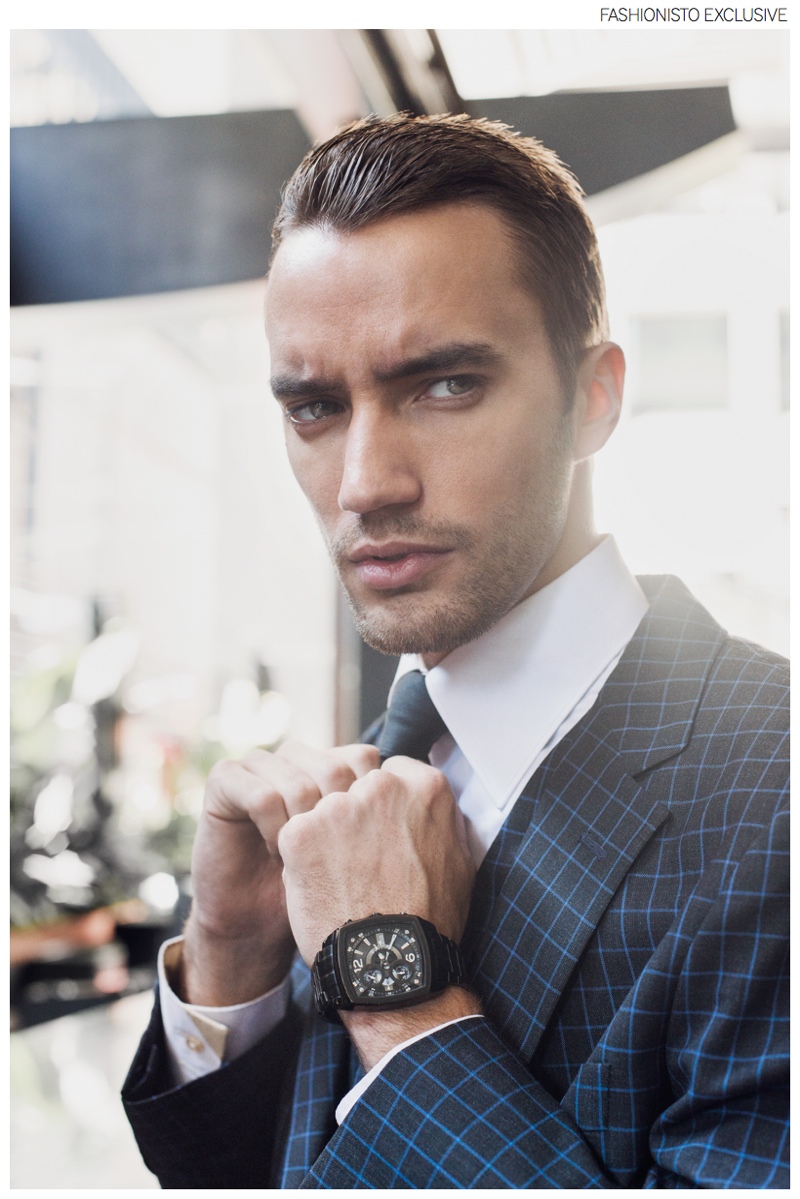 Clement wears all clothes Christopher Bates and timepiece stylist's own.