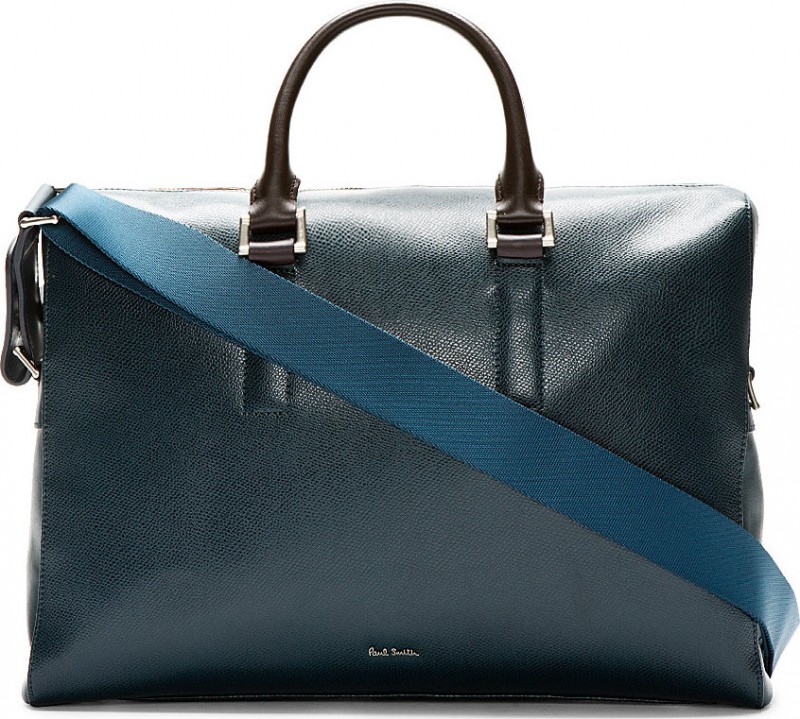 Paul Smith Petrol Blue Pebbled Leather Slim Folio Briefcase