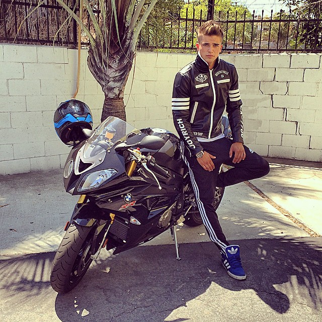 River Viiperi shows off his moto look.