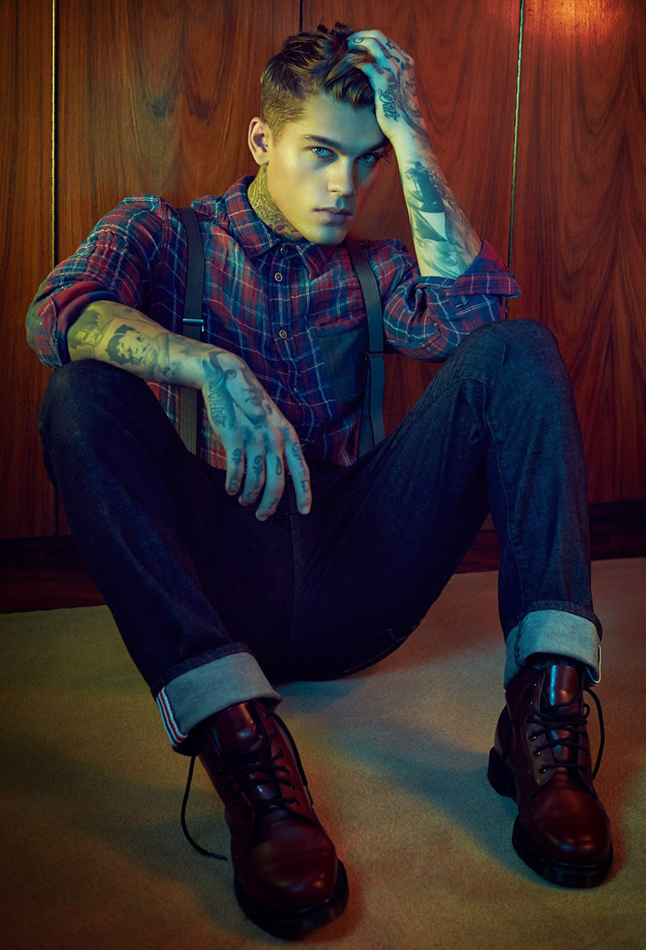 Model Stephen James wears a look from William Rast