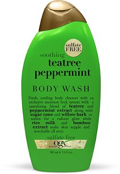 OGX Invigorating Tea Tree Peppermint Cooling Body Wash: Just like other products with tea tree oil, this body wash has a nice tingling cleanser. In addition to cleansing and purifying, OGX's wash includes an exclusive moisture lock system the lends itself to a radiant natural glow.