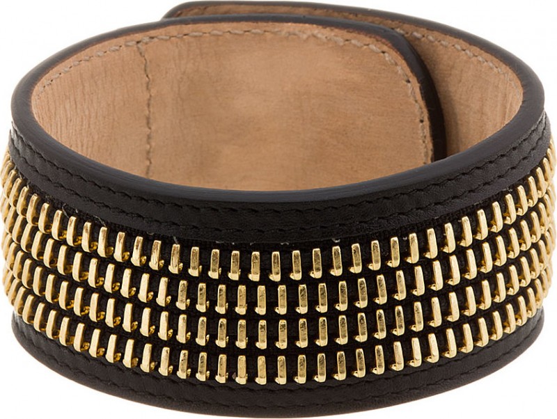 Alexander McQueen Black Leather Zipper Trim Cuff