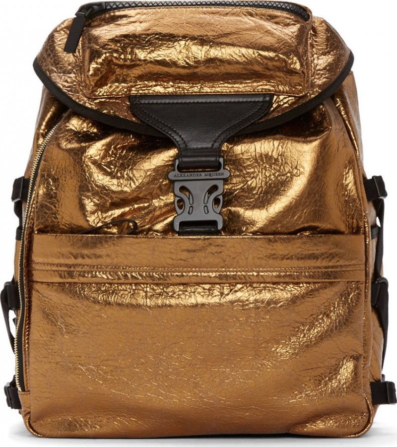 Alexander McQueen Gold Foiled Leather Backpack