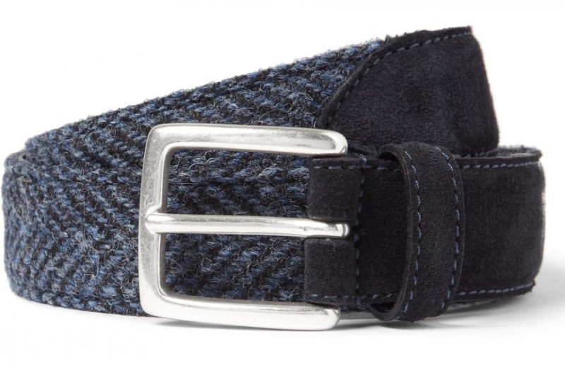 Anderson Blue 3cm Harris Tweed and Suede Belt