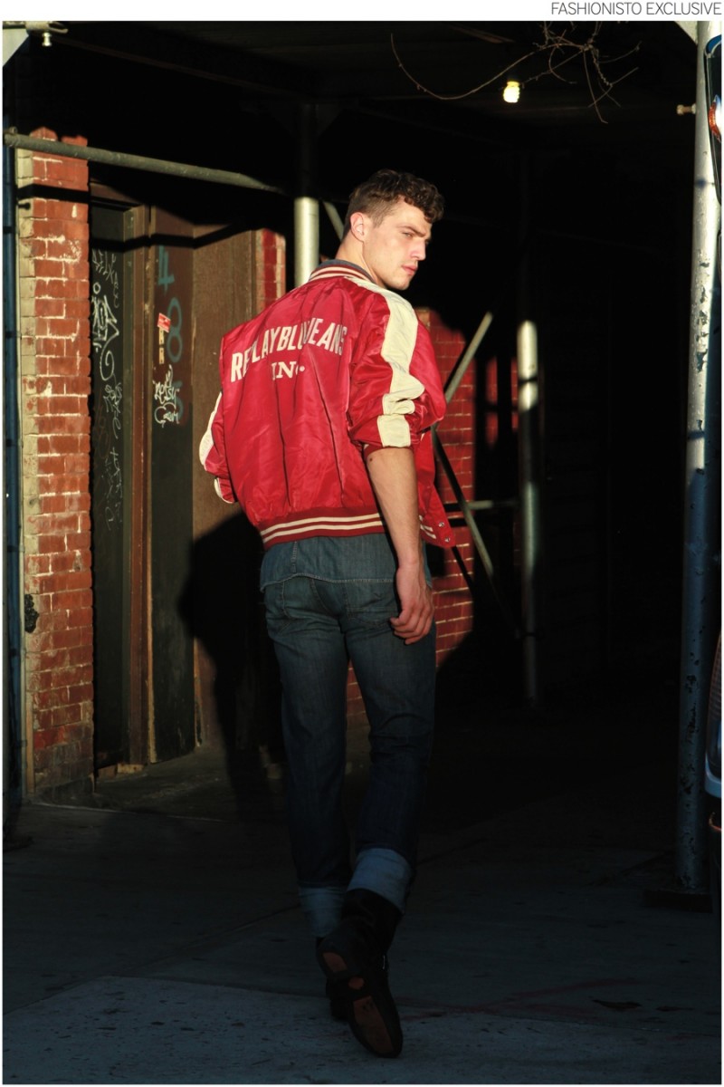 Andy wears vintage jacket Replay, jeans Hudson and boots Harley Davidson.