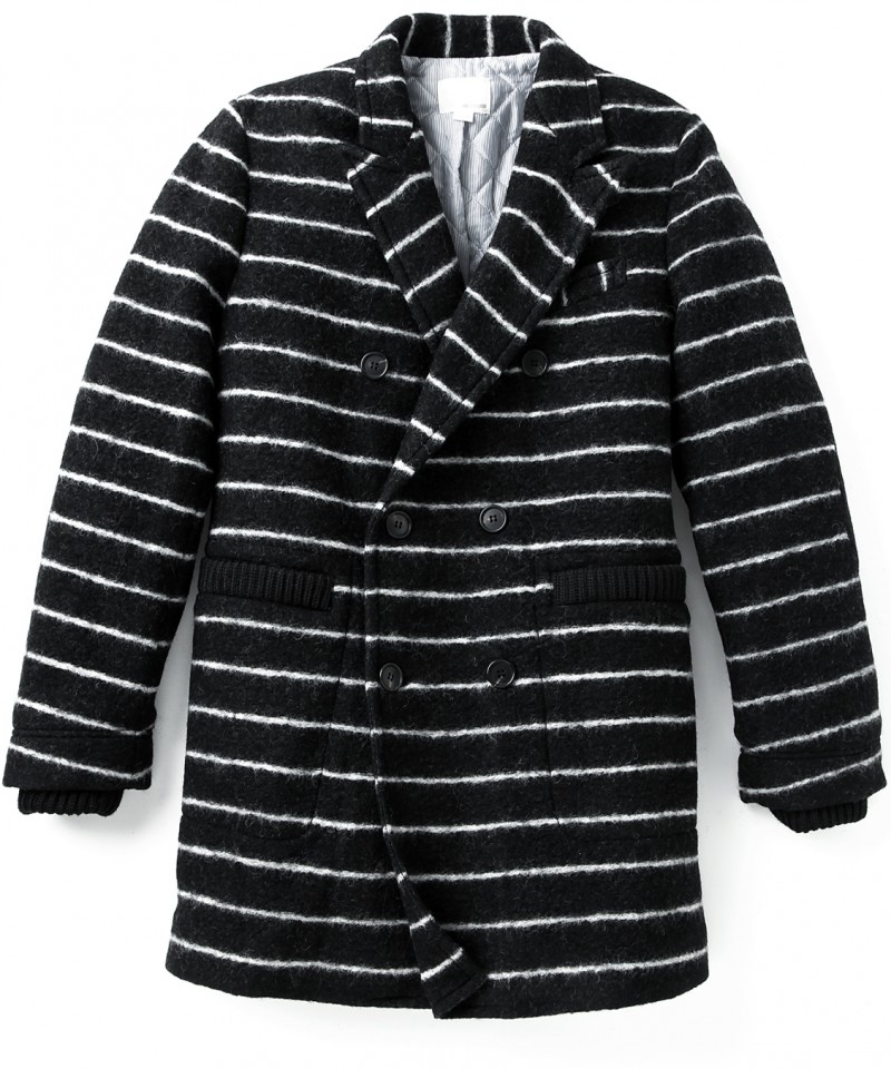 Band of Outsiders Double-Breasted Reefer Striped Coat