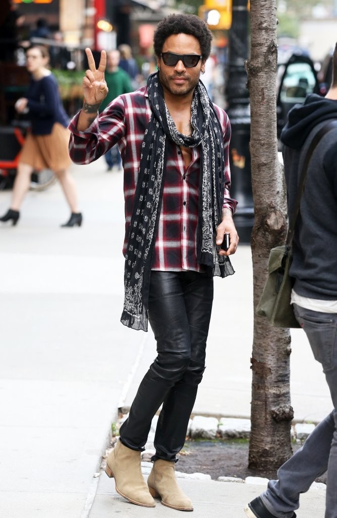 Style Stroll: Lenny Kravitz in Saint Laurent Check Shirt + Boots
