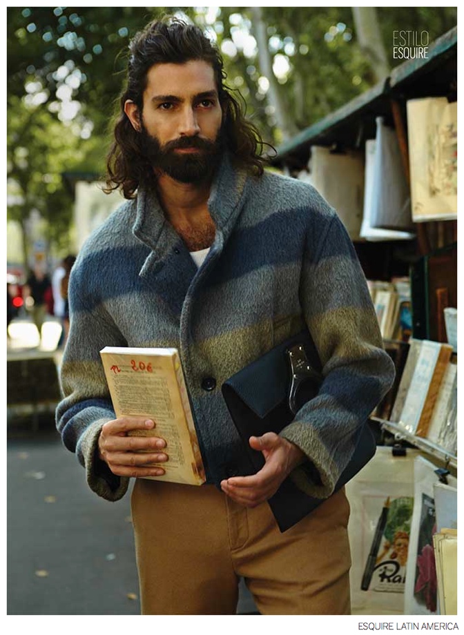 Photographed by Andree Martis and Demian Dupuis, Maximiliano Patane visits Paris for Esquire Latin America. Playing the role of artist and sporting a shoulder length cut, the top of Maximiliano's hair is brushed back into a ponytail while the bottom is styled loose to skillfully frame the face.