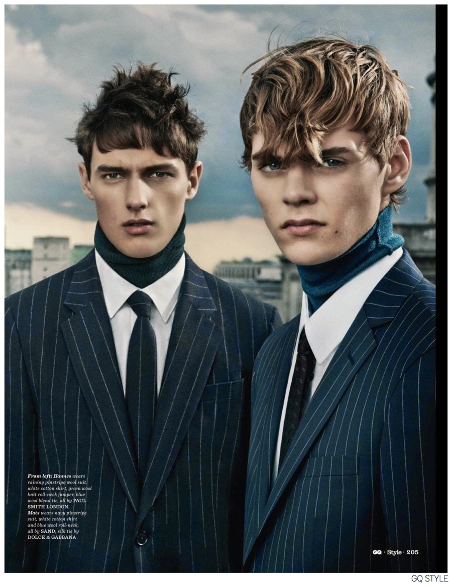 Rhys, Hannes & Mats are 'Pinstripe Punks' in Fall Suits for British GQ Style