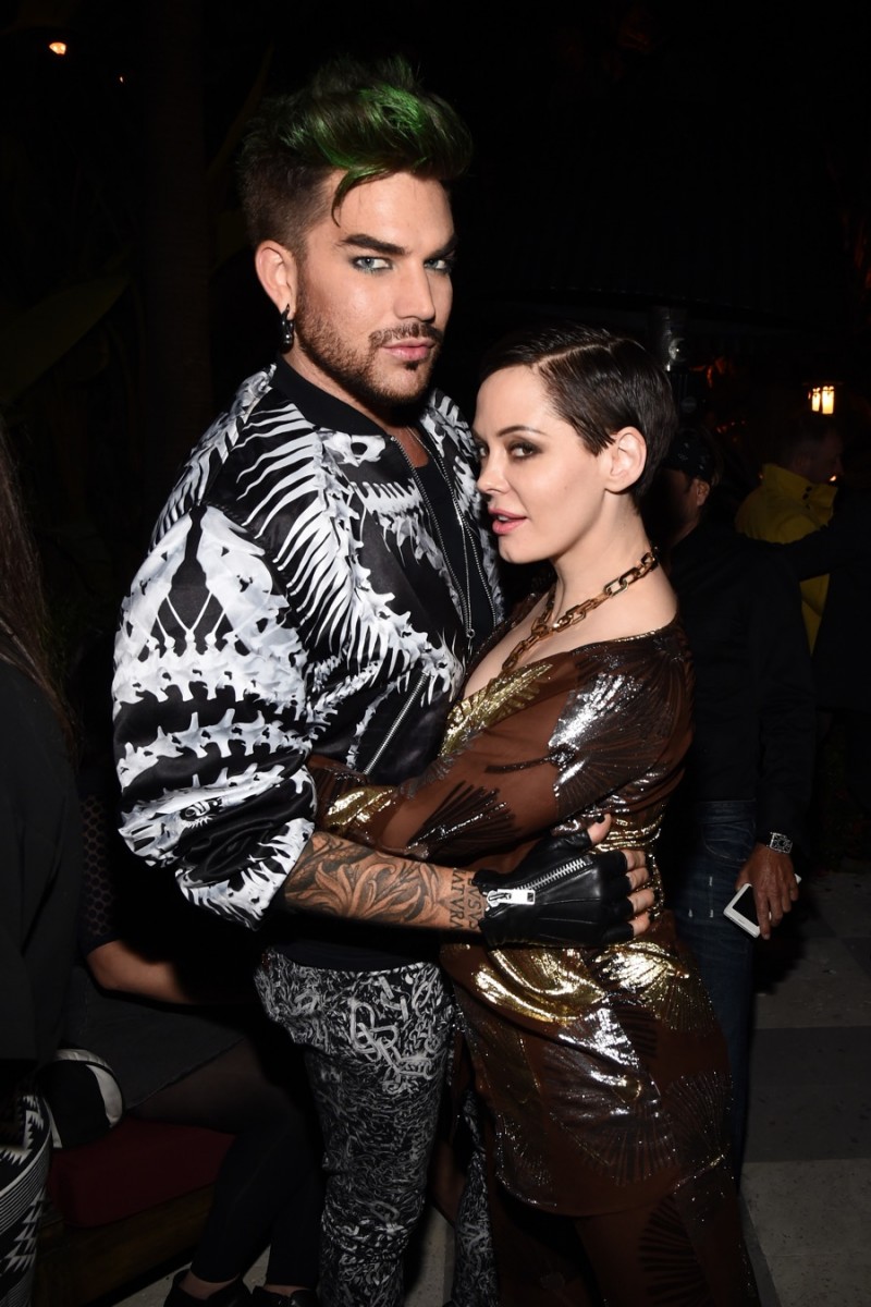 Singer Adam Lambert poses with actress Rose McGowan