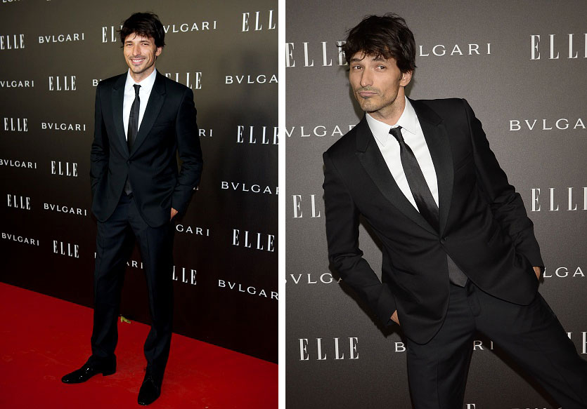 Attending the Elle Style Awards in Madrid, Spain on October 23rd, Spanish model Andres Velencoso Segura charmed in a slim-cut, tailored black suit from Emporio Armani.
