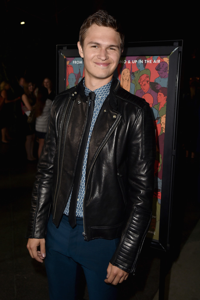 Attending the Los Angeles premiere of 'Men, Women & Children' on September 30, 2014 in Los Angeles, California, actor Ansel Elgort was a trendy young vision in a blue print dress shirt, slim-cut trousers, a black skinny tie and a leather biker's jacket.