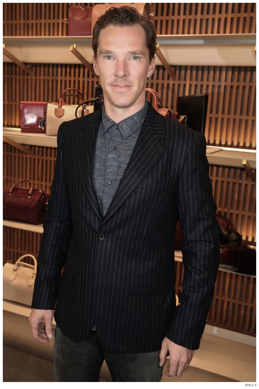 Always stylish, actor Benedict Cumberbatch plays with classic pinstripes as a smart separate.