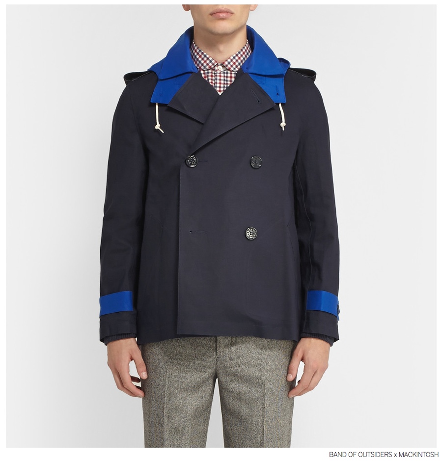 Band of Outsiders x Mackintosh Bonded Cotton Peacoat in Blue