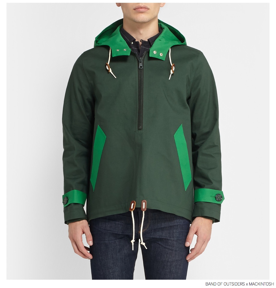 Band of Outsiders Mackintosh Bonded Cotton Pullover Jacket in Green