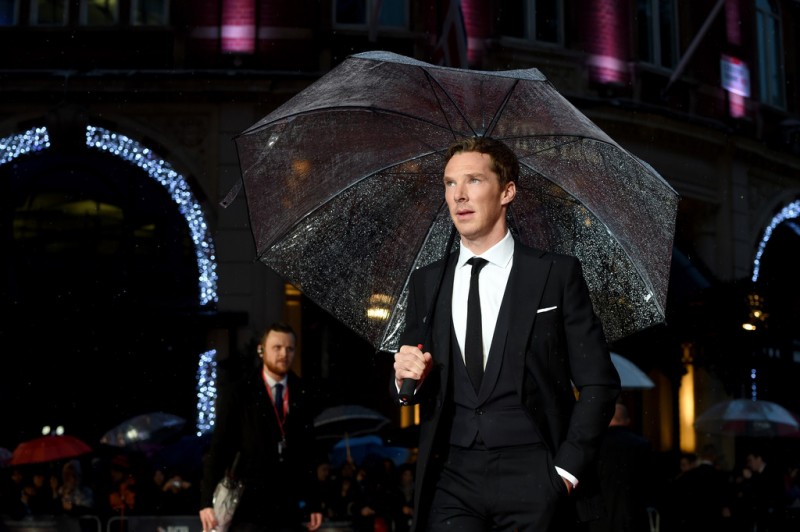 Not letting the rain ruin the opening night gala screening of 'The Imitation Game', Benedict Cumberbatch was in bright spirits as he donned a classic three-piece suit later that evening.
