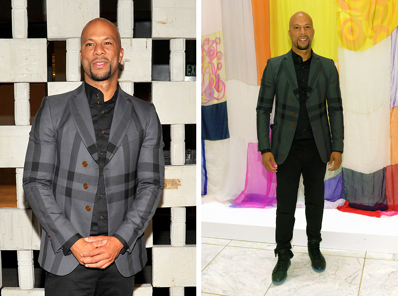 Attending the Hammer Museum's 'Gala in the Garden' honoring Joni Mitchell and Mark Bradford on October 11, 2014, music artist rapper was dressed to impress in Vivienne Westwood. Common paired a gray windowpane asymmetric jacket and three-button shirt from Vivienne Westwood with a pair of black moto pants and sneakers.