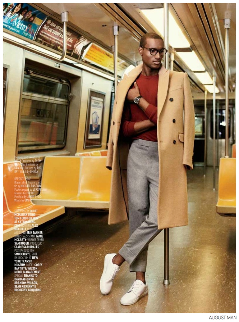 Corey Baptiste Takes the Subway in Style for August Man