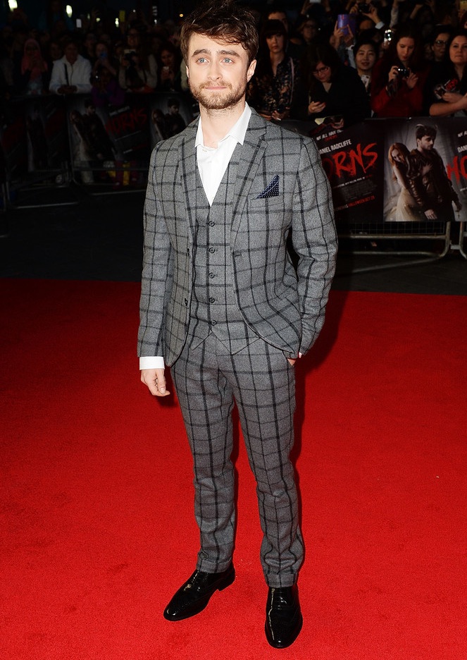 Having a check moment, Daniel Radcliffe wore a three-piece suit from Topman to the London premiere of 'Horns' on October 20th.