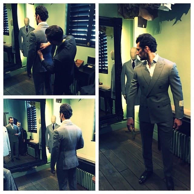 Showcasing timeless British style at its best, top model David Gandy checks in for a bespoke fitting at Thom Sweeney's Weighhouse location. With a fine suit that fits impeccably, David stands out from the crowd, whether it's in the pages of magazines, front row at a show or out and about.