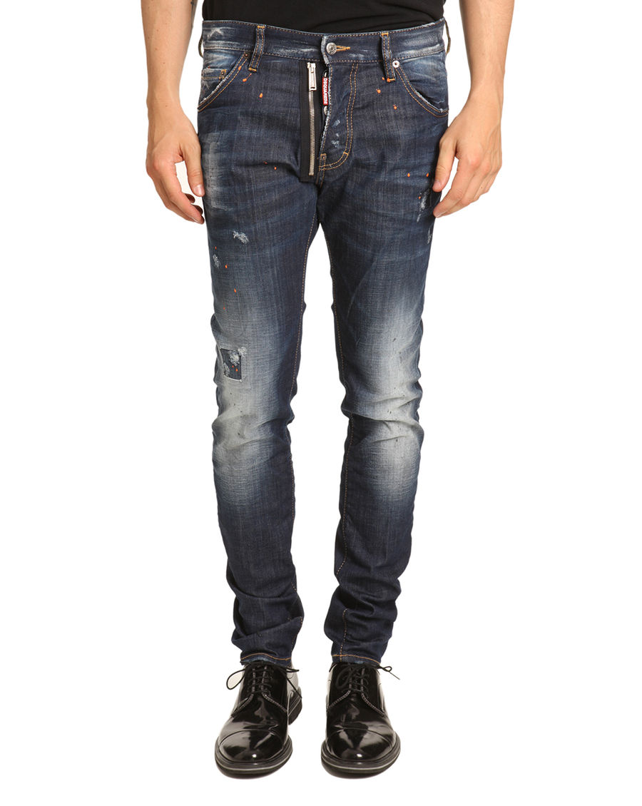 An otherwise laid-back everyday look is easily elevated with the right pair of jeans. Take some distressing and ripped details for that real edge. Dsquared2 Destroy Cool Guy Patch Pocket Blue Jeans from Men Look