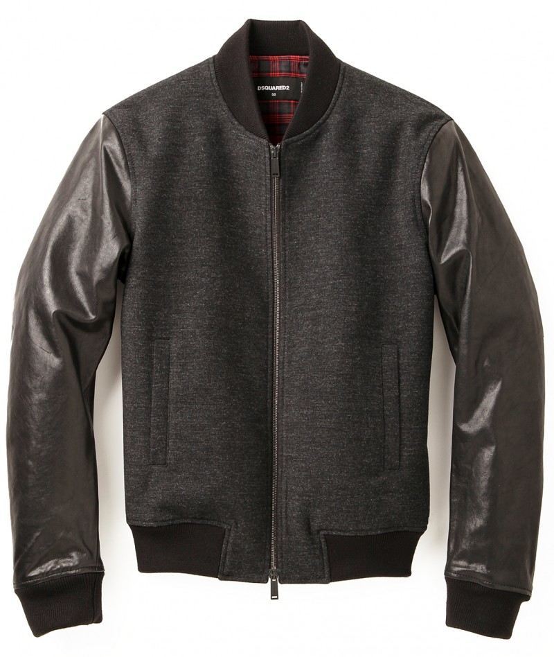 Dsquared2 Wool Bomber Jacket with Leather Sleeves