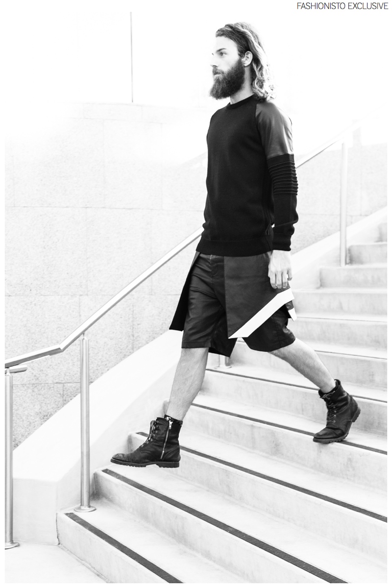 Phil wears top Les Benjamins, shorts Ashton Michael and boots AllSaints.