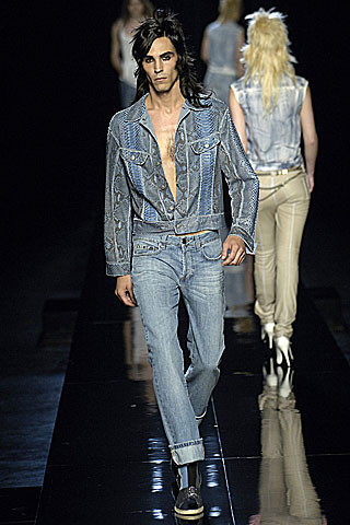 Spring 2007: Glam Rock inspires a lineup of mullets and brave ensembles that included denim on denim.