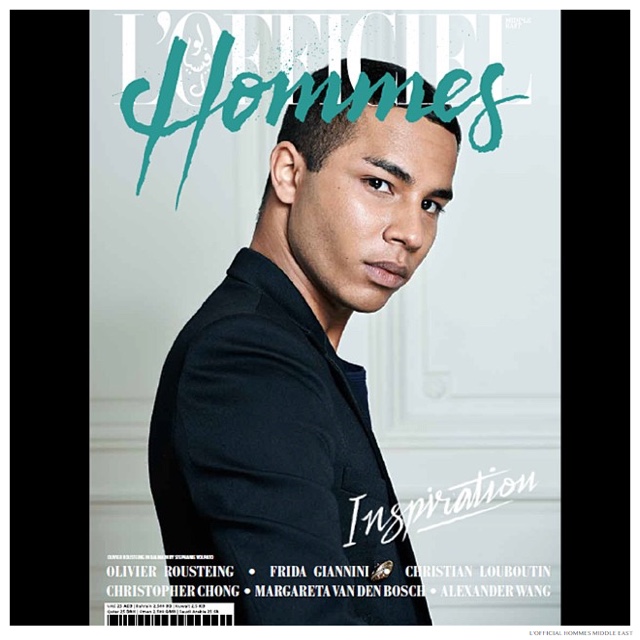 Balmain creative director Olivier Rousteing covers the most recent edition of L'Official Hommes Middle East. Photographed by Stephanie Volpato for the magazine's fourth issue, Rousteing poses for contemplative images. For the accompanying feature story, Rousteing sits down with L'official Hommes Middle East editor-in-chief Hassan Al-Saleh to discuss his vision for the trendy Parisian label.