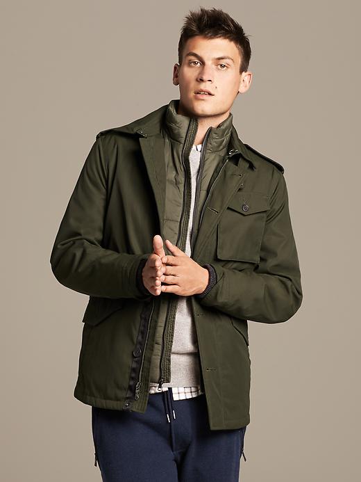 Miles Garber wears Two-in-One Field Jacket from Banana Republic