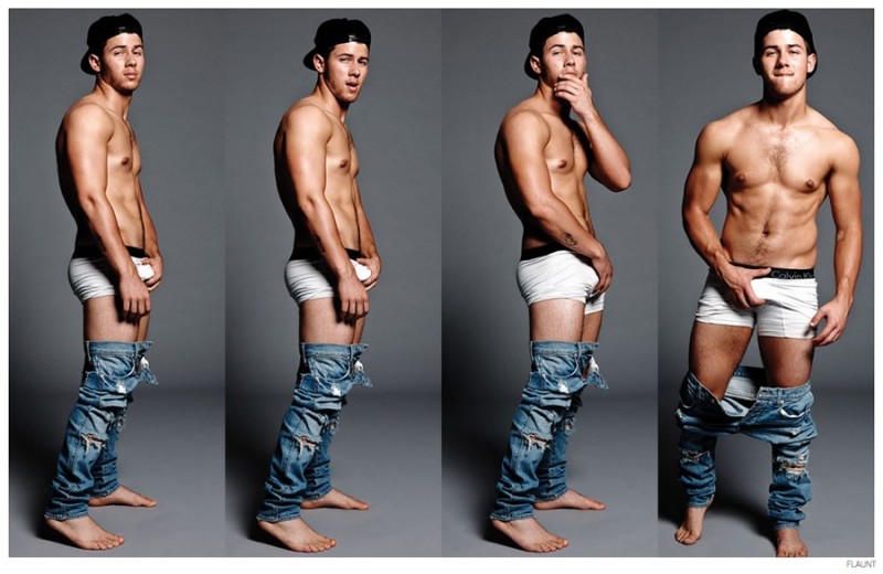 Nick Jonas channels Mark Wahlberg's iconic Calvin Klein underwear advertisements.