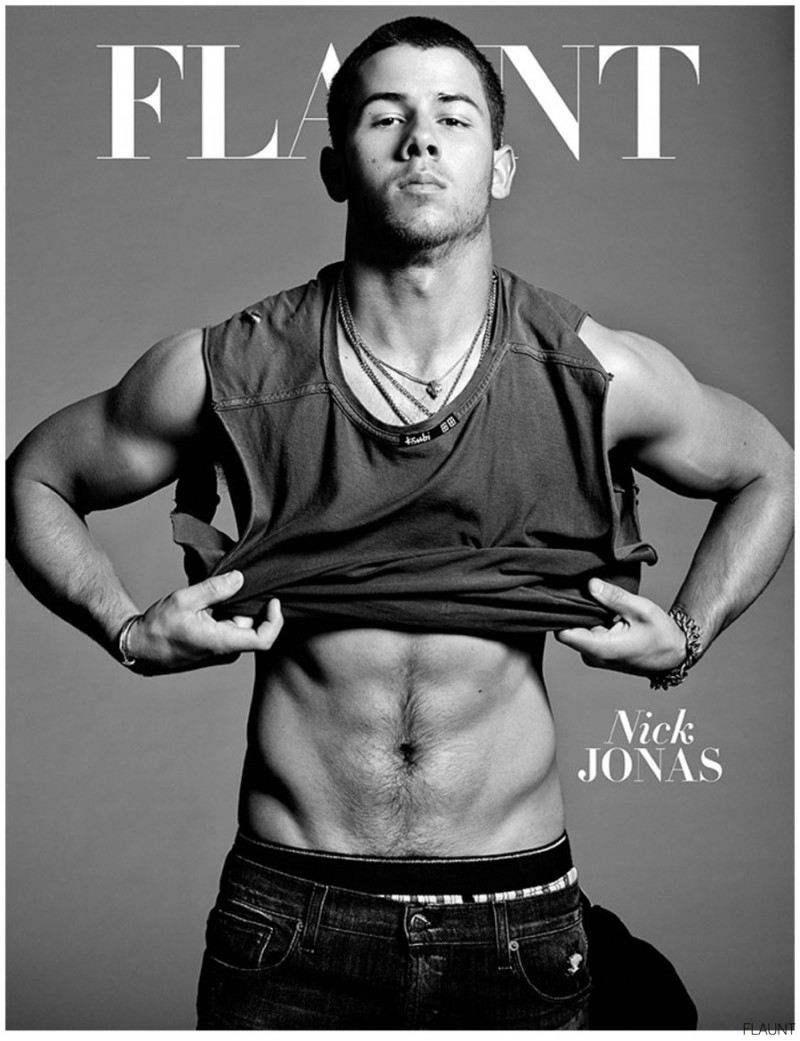 Nick Jonas shows off his six pack for Flaunt's latest cover photo.