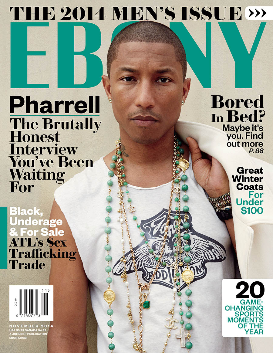 Pharrell Covers Ebony November 2014 Issue in Turquoise