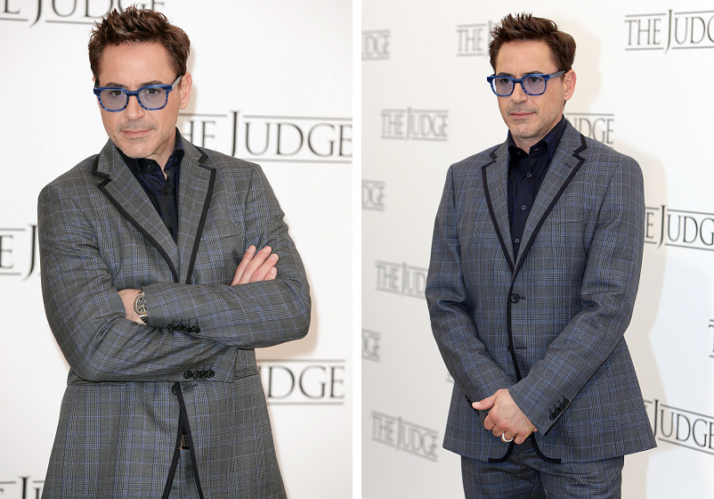 Posing for a photo call for 'The Judge' on October 14th, Robert Downey Jr. hit Rome in a splashy suit from Italian label Etro.