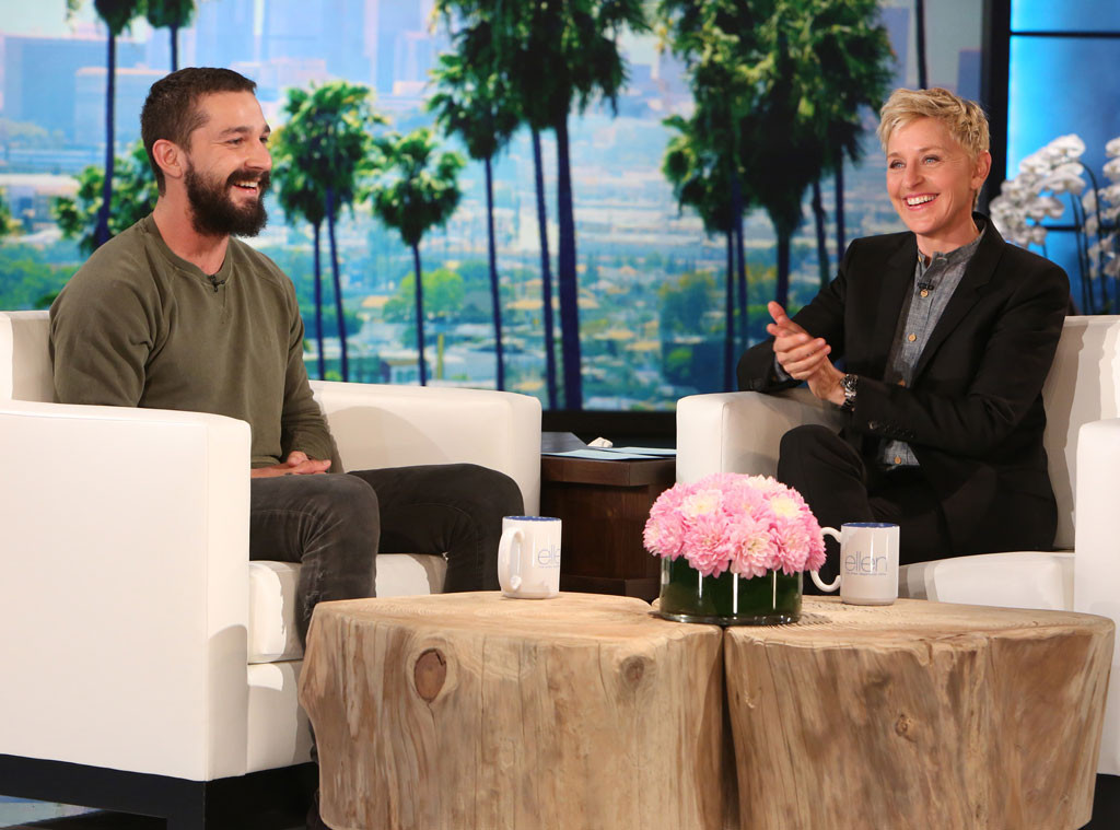 Shia LaBeouf Wears GANT Military Green Sweater for Ellen Taping