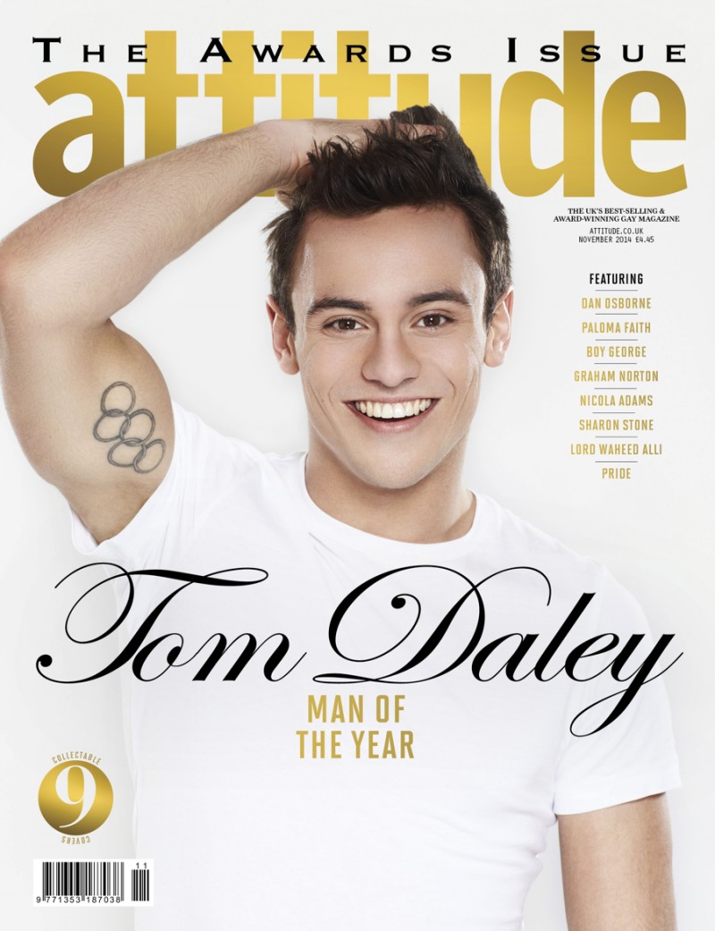 Tom Daley covers Attitude's Men of the Year issue.