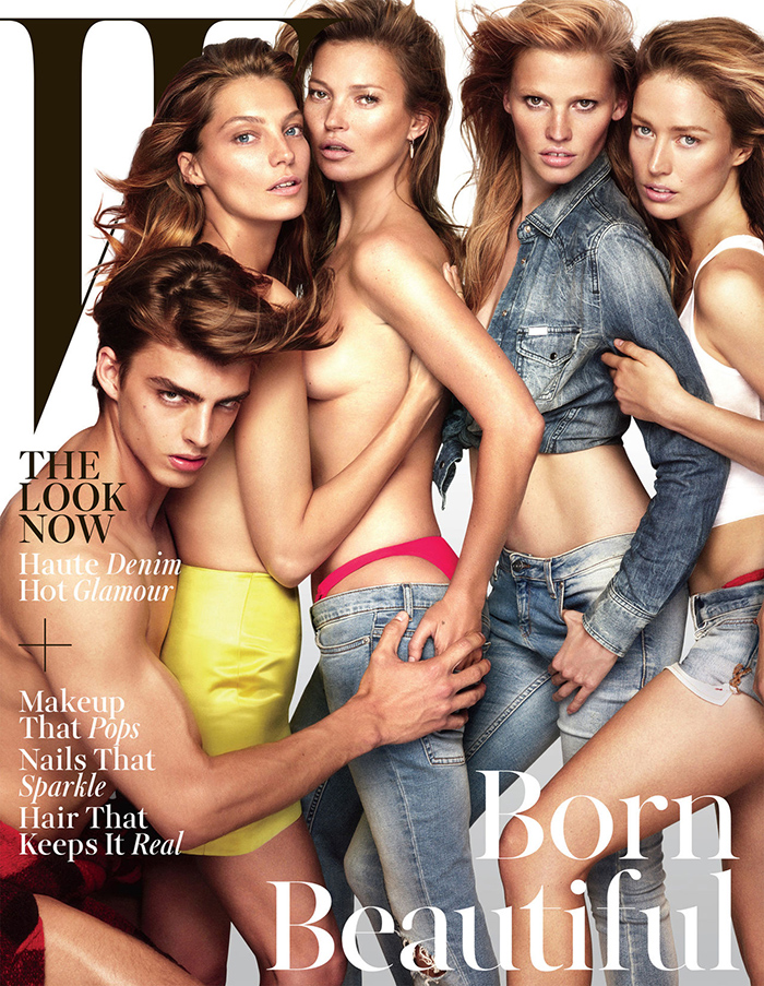 Daan van der Deen, Daria Werbowy, Kate Moss, Lara Stone and Raquel Zimmermann strike their best poses.