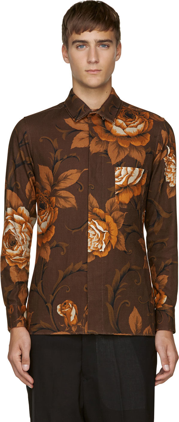 Yohji-Yamamoto-Brown-Floral-Shirt