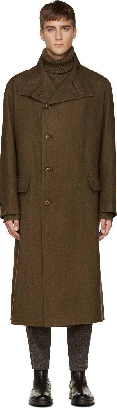 Yohji-Yamamoto-Khaki-Wool-Coat