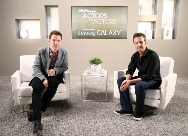 Sitting down for an interview for 'Variety Studio: Actors on Actors' on November 8th, Benedict Cumberbatch joined actor Edward norton. Keeping it smart but casual, Cumberbatch paired a gray sports coat with a button-down and black trousers.
