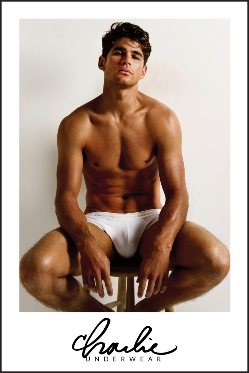 After a look at Charlie's resort 2015 campaign for swimwear, we turn our focus to underwear. Model Ryan Bertroche, who has appeared in a great number of campaigns and lookbooks for Charlie, reunites with the brand, offering a nonchalant look at its 2015 underwear with a casual posed stool photo.