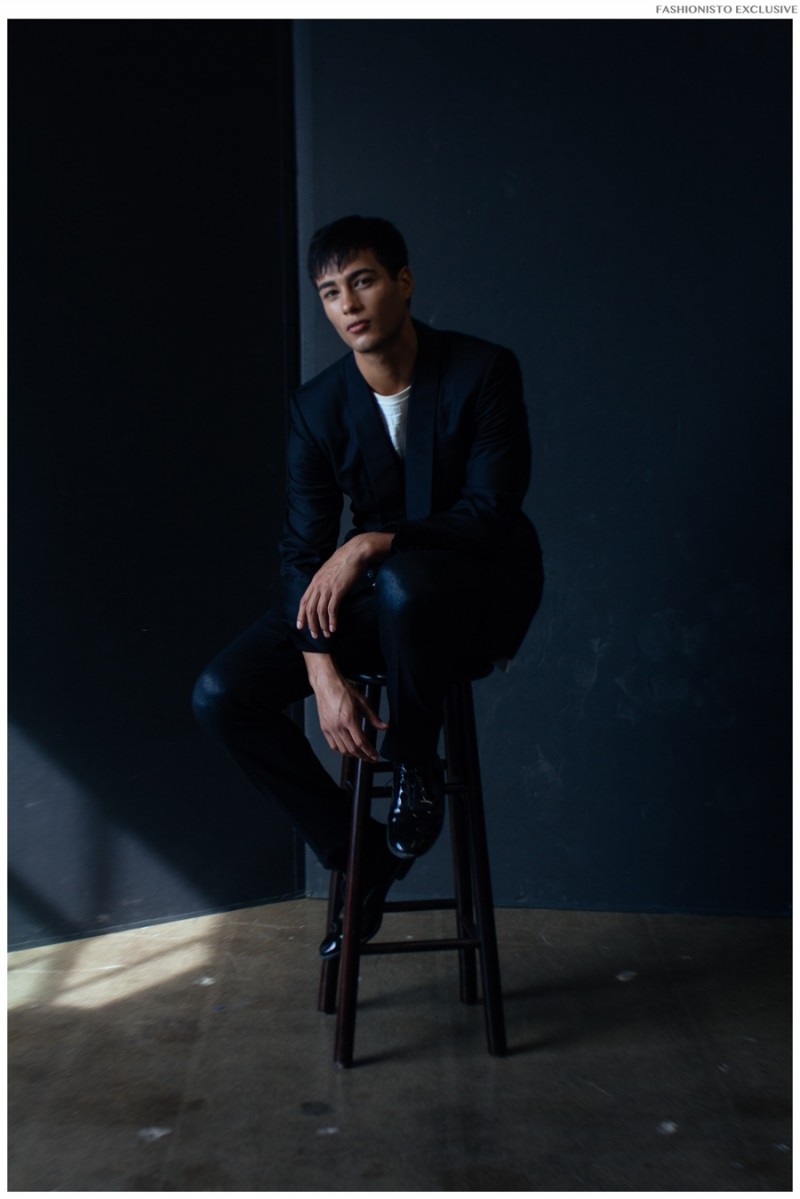 Devon wears blazer J.Lindeberg, shirt Jacob Davis, shoes American Apparel, vest and trousers Anthony Franco.