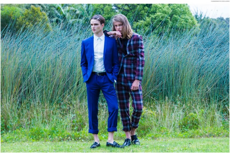 Bryton and James wears suits Jack London, shoes Ted Baker and shirts Calibre.