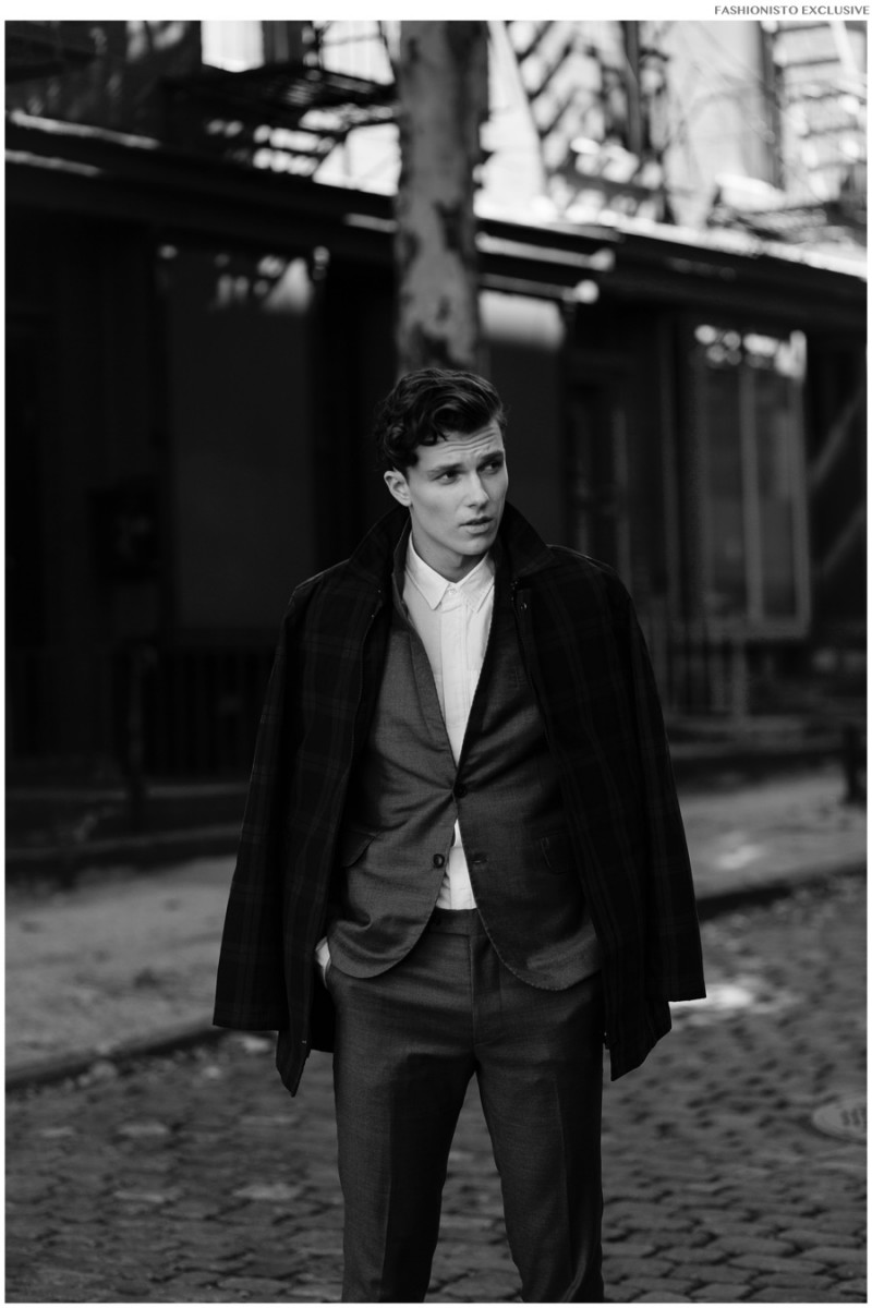 Samuel wears suit Brooklyn Tailors, shirt Levi's and coat Topman.