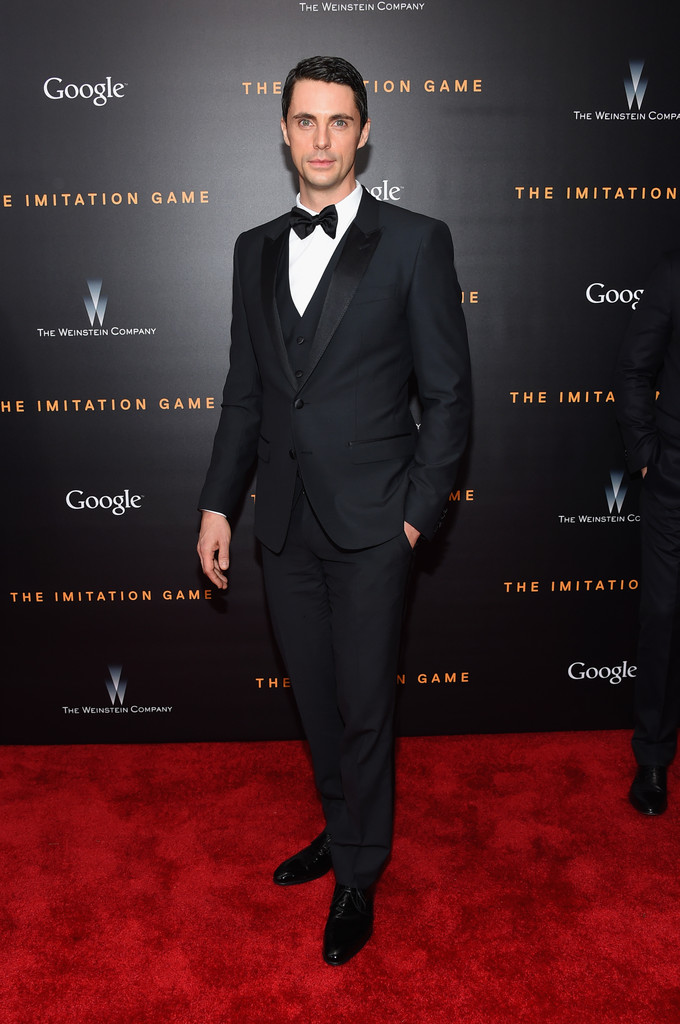Attending the November 17th premiere of 'The Imitation Game' in New York City, actor Matthew Goode was a dapper vision in a slim-cut, three-piece black tuxedo from Italian fashion brand Dolce & Gabbana.
