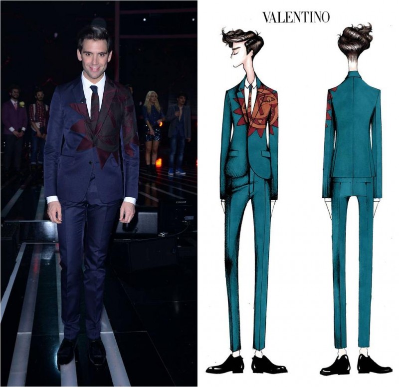 Singer Mika recently debuted a special custom made Valentino suit at Italian X-Factor. The lean-cut blue number charms with a printed sun.