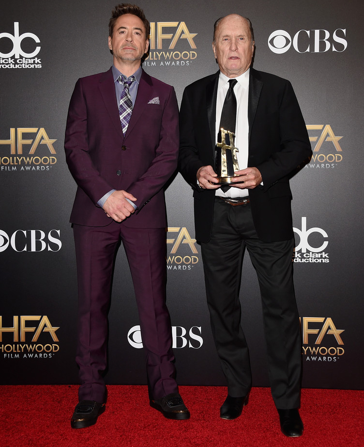 Robert Downey Jr. poses with 'The Judge' co-star Robert Duvall, who was awarded Hollywood Supporting Actor.