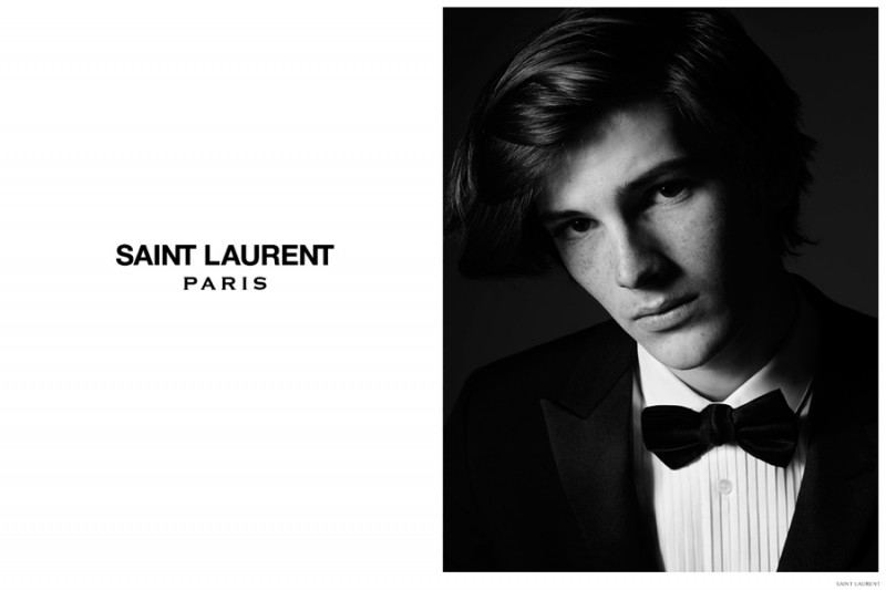 Showing an affinity for the children of famous actors, Hedi Slimane shot Pierce Brosnan's son Dylan for a formal Saint Laurent campaign.