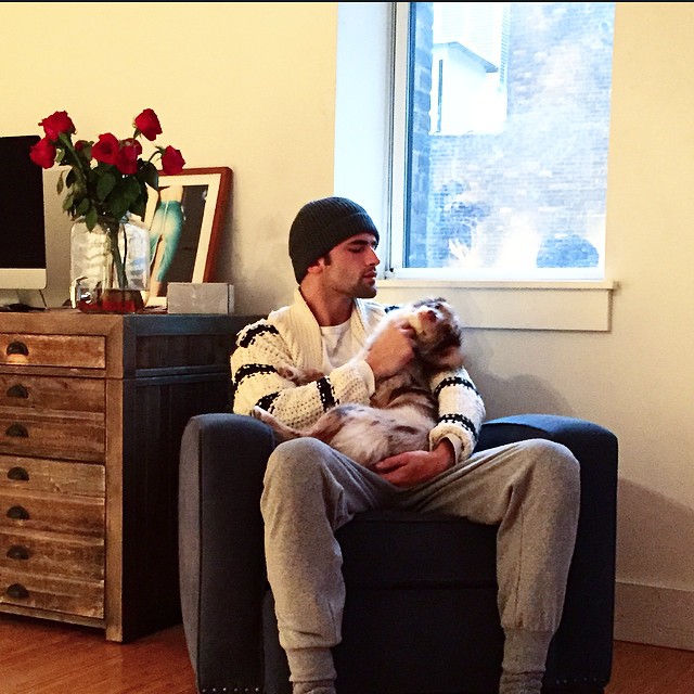 Sean O'Pry celebrates the holiday season in comfortable sweats.